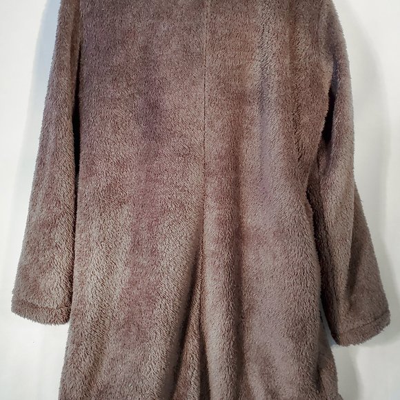 Womens Gray Fuzzy Teddy Bear Fleece Long Jacket - Picture 2 of 3